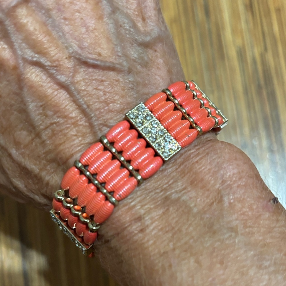 Elegant Coral colored  Beaded Bracelet with bling